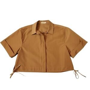 Simkhai Ryett Cropped Shirt in Hickory Size M Drawstring Detail Crisp Modern